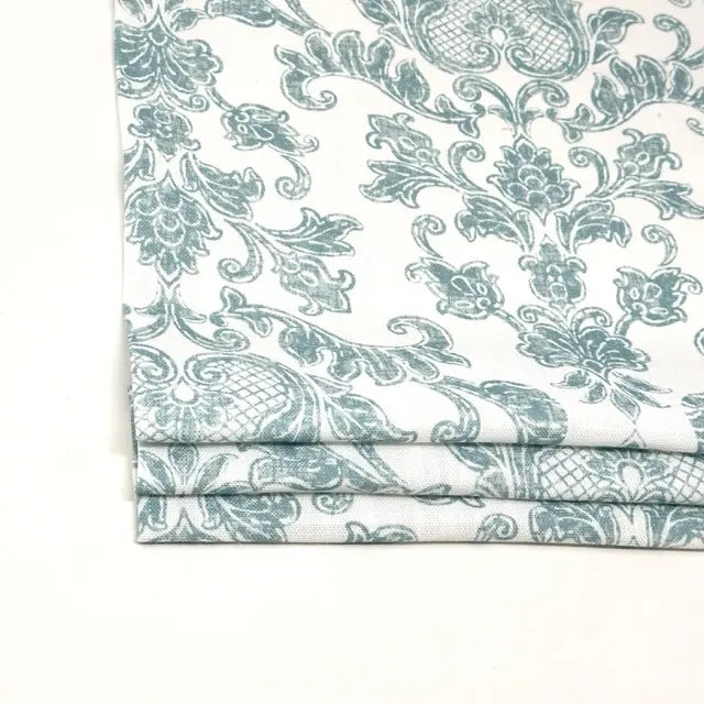 Distressed Damask Floral Faux Linen Flat Roman Shade, CL1091