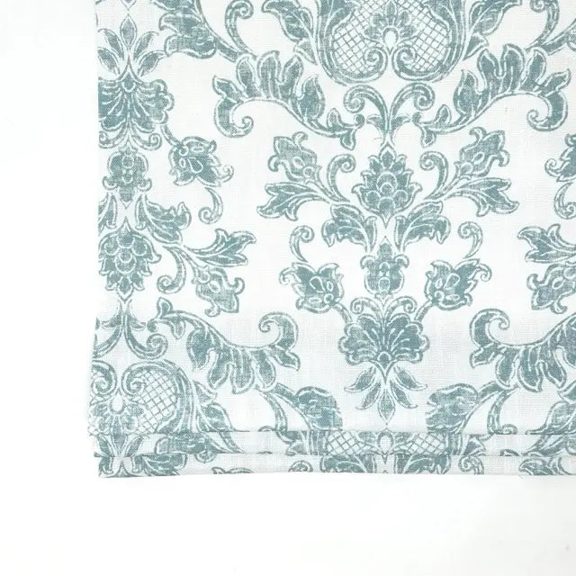 Distressed Damask Floral Faux Linen Flat Roman Shade, CL1091