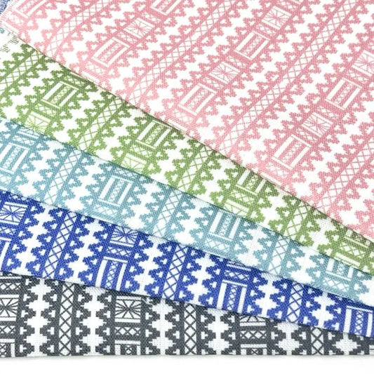 Geometric Folk Art Stripe Medium Weight Faux Linen Fabric By The Yard | 57"Width | CL1093