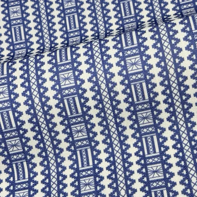 Geometric Folk Art Stripe Faux Linen Farmhouse Roman Shade, CL1093