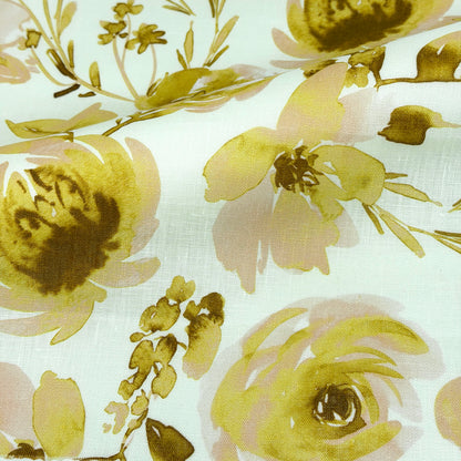 Water Roses Light Weight 100% Linen Fabric By The Yard, 57"Width, CL1105