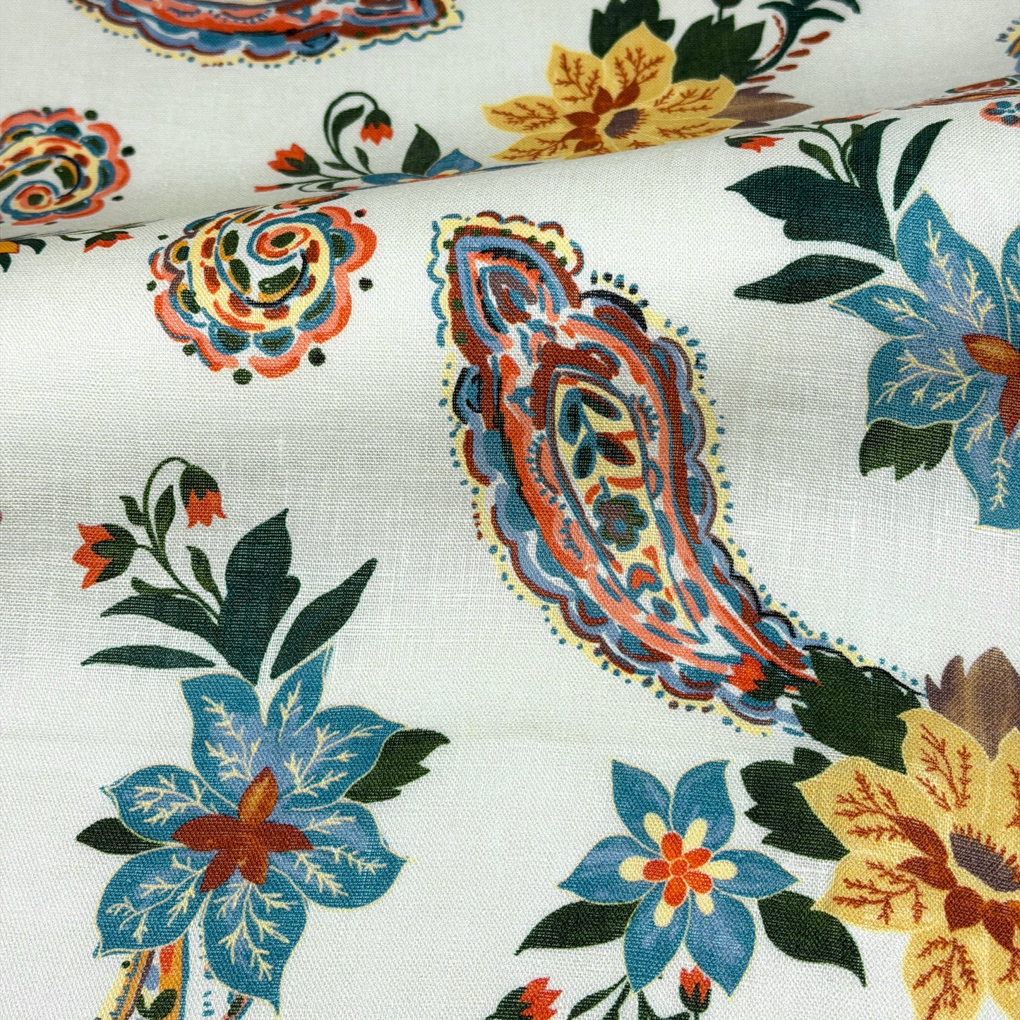 Paisley Floral Handkerchief Light Weight 100% Linen Fabric By The Yard, 57"Width, CL1107