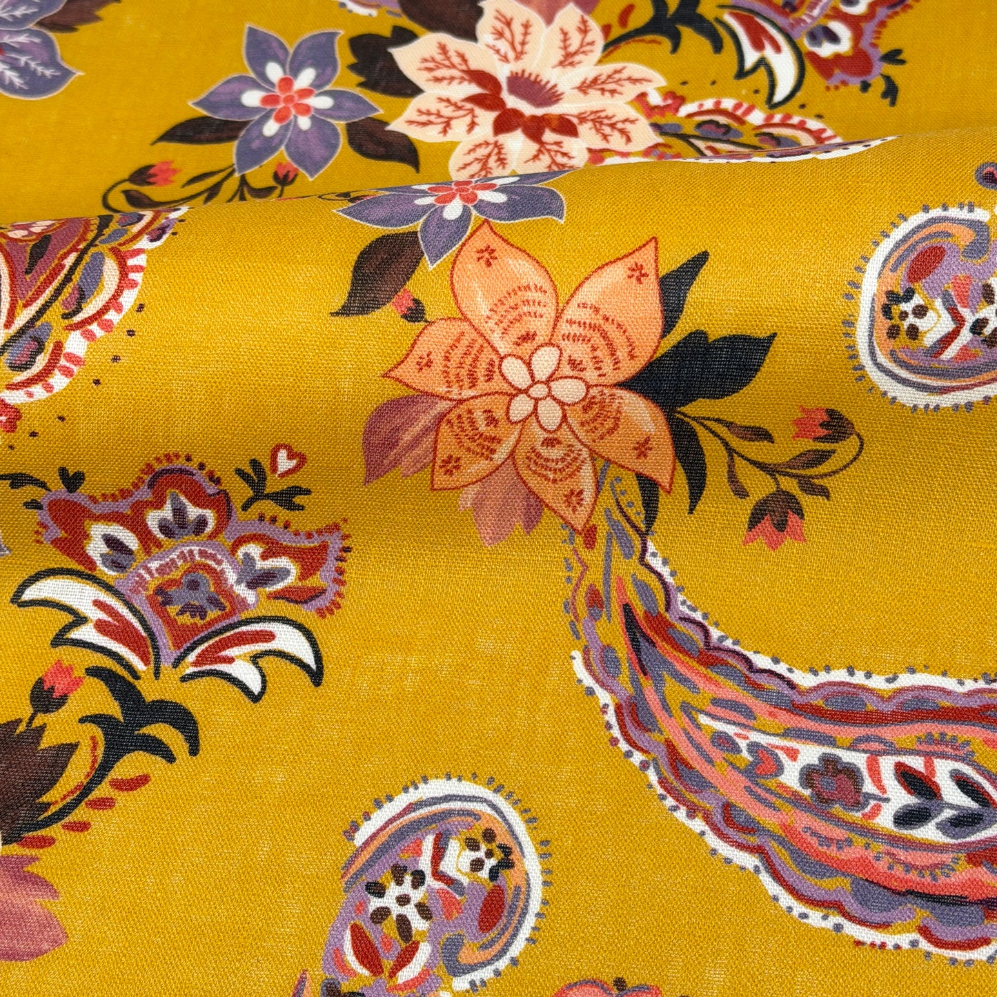 Paisley Floral Handkerchief Light Weight 100% Linen Fabric By The Yard, 57"Width, CL1107
