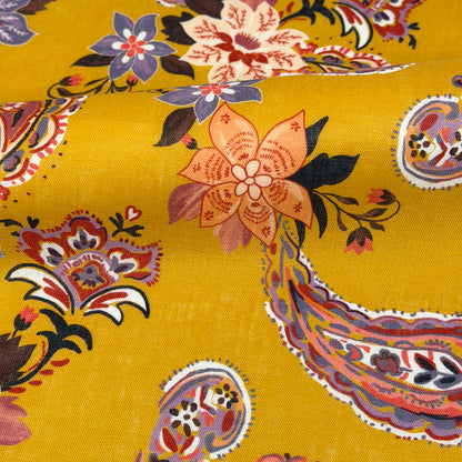 Paisley Floral Handkerchief Light Weight 100% Linen Fabric By The Yard, 57"Width, CL1107