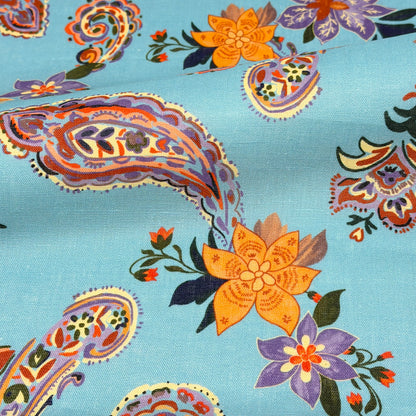 Paisley Floral Handkerchief Light Weight 100% Linen Fabric By The Yard, 57"Width, CL1107