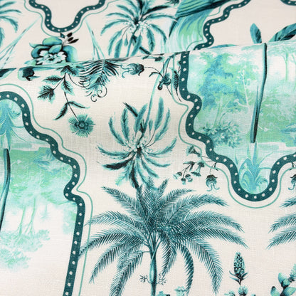 Palm Tree Tropical Handkerchief Light Weight 100% Linen Fabric By The Yard, 57"Width, CL1108