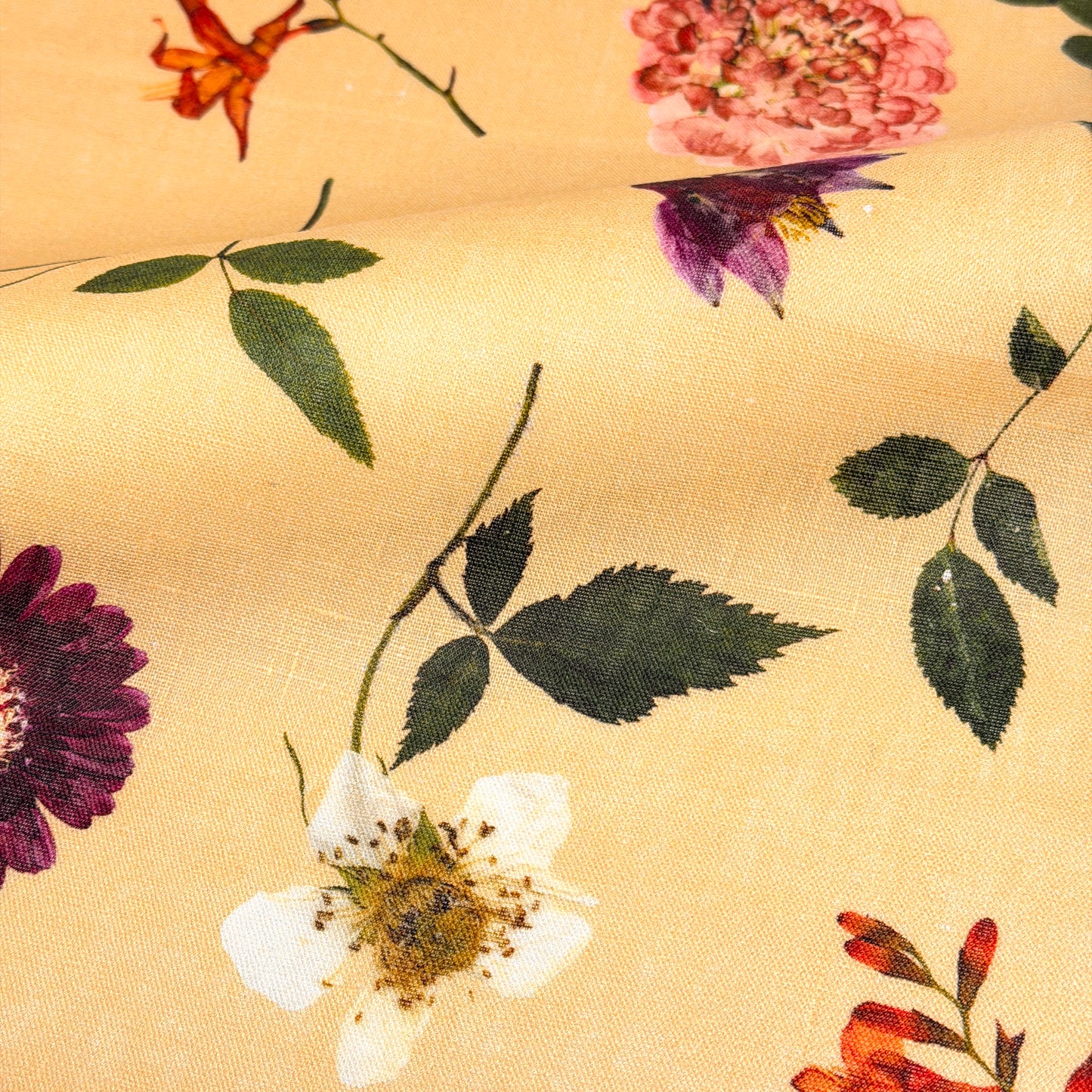 Floral Plants Handkerchief Light Weight 100% Linen Fabric By The Yard, 58"Width, CL1109
