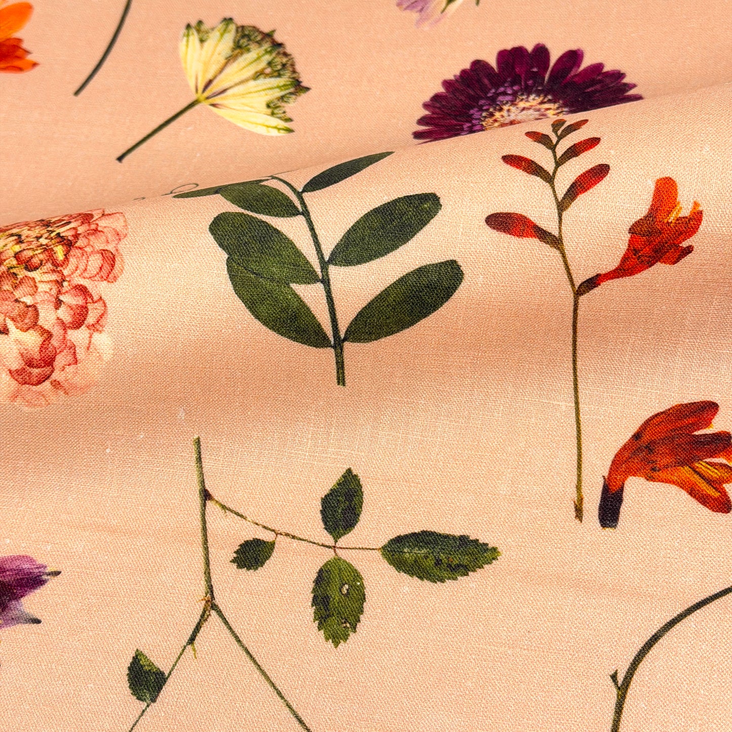 Floral Plants Handkerchief Light Weight 100% Linen Fabric By The Yard, 58"Width, CL1109
