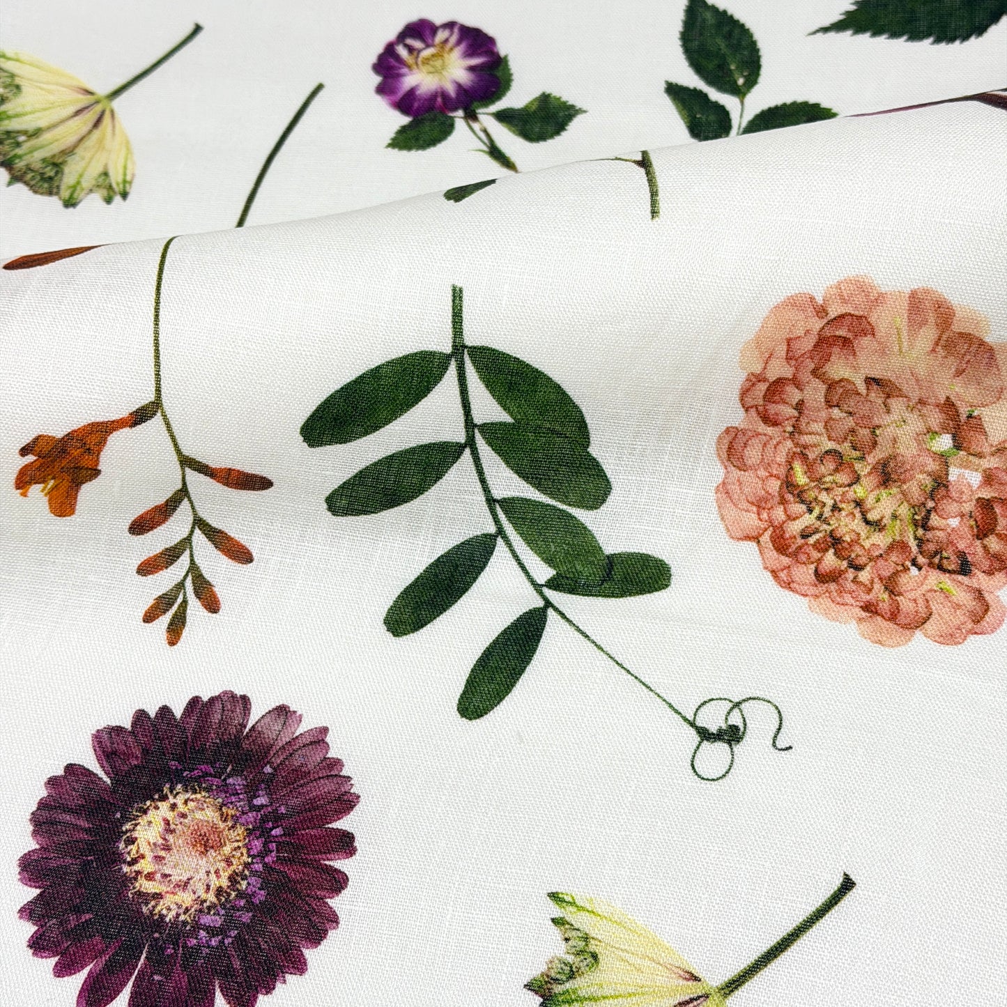 Floral Plants Handkerchief Light Weight 100% Linen Fabric By The Yard, 58"Width, CL1109