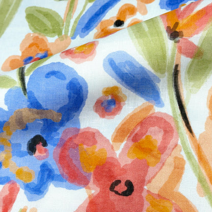 Aqua Floral Handkerchief Lightweight 100% Linen Fabric by the Yard, 57"Width, CL1110