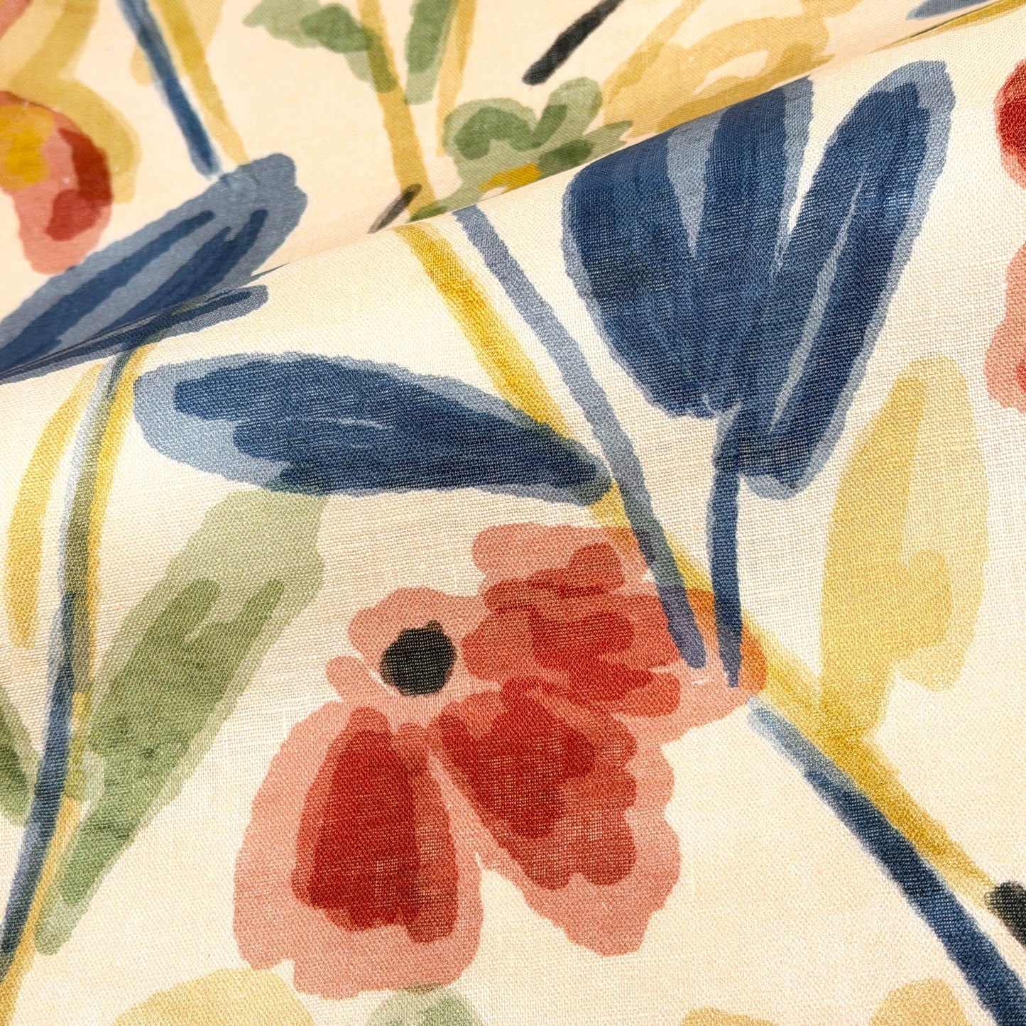 Aqua Floral Handkerchief Lightweight 100% Linen Fabric by the Yard, 57"Width, CL1110