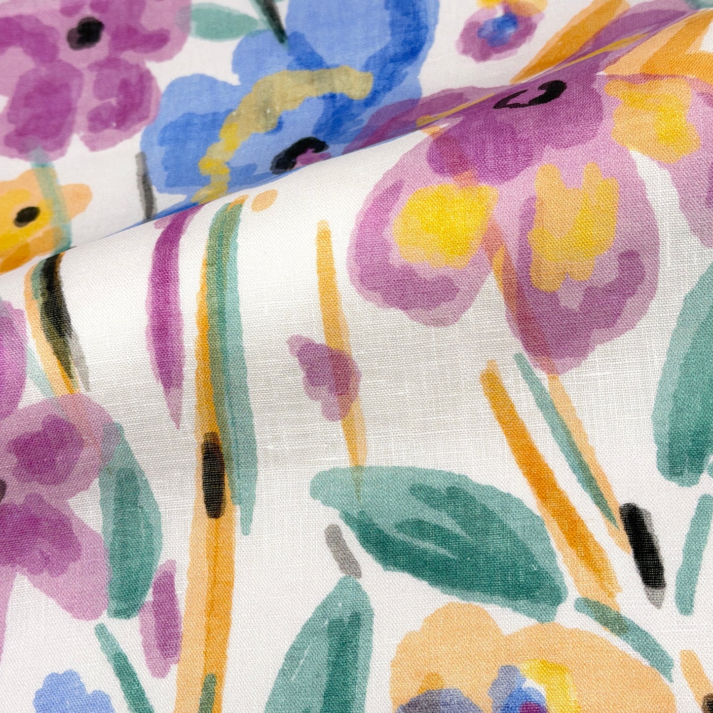 Aqua Floral Handkerchief Lightweight 100% Linen Fabric by the Yard, 57"Width, CL1110