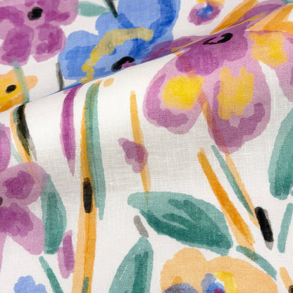 Aqua Floral Handkerchief Lightweight 100% Linen Flat Roman Shade, CL1110