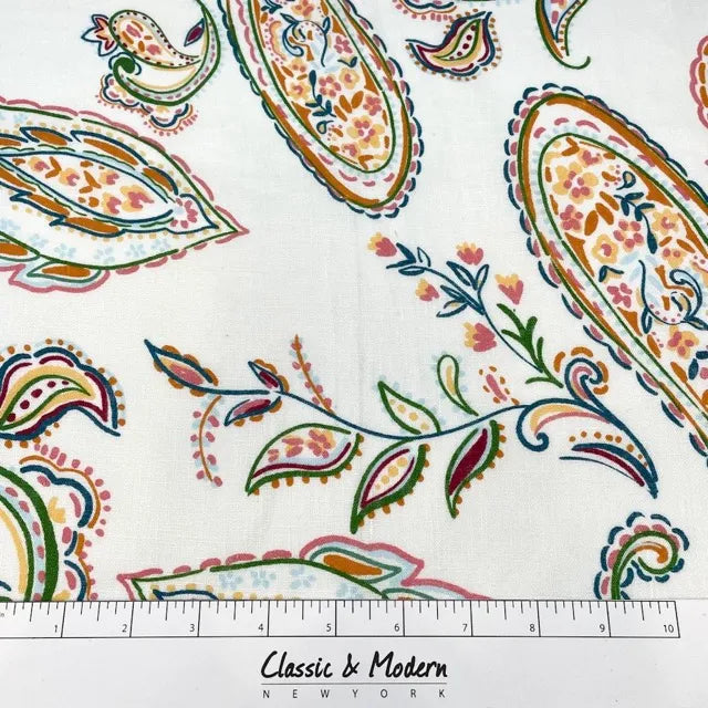 Heritage Paisley Handkerchief Lightweight 100% Linen Fabric by the Yard, 57"Width, CL1116