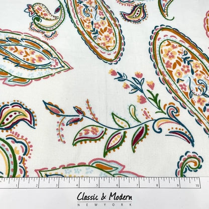 Heritage Paisley Handkerchief Lightweight 100% Linen Fabric by the Yard, 57"Width, CL1116