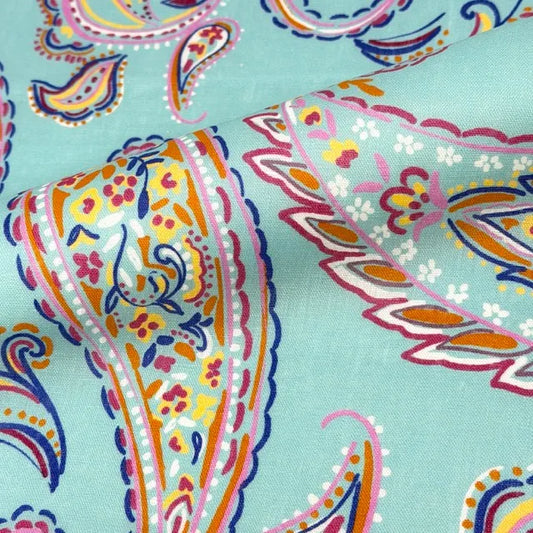Heritage Paisley Handkerchief Lightweight 100% Linen Fabric by the Yard, 57"Width, CL1116