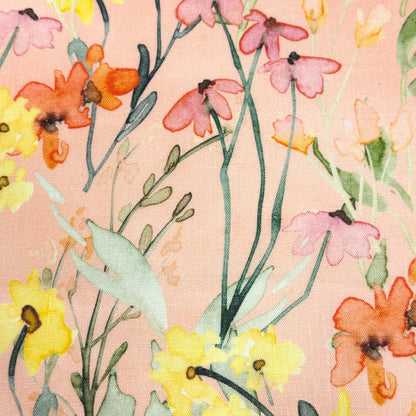 Water Color Floral Light Weight 100% Linen Relaxed Roman Shade, CL1117