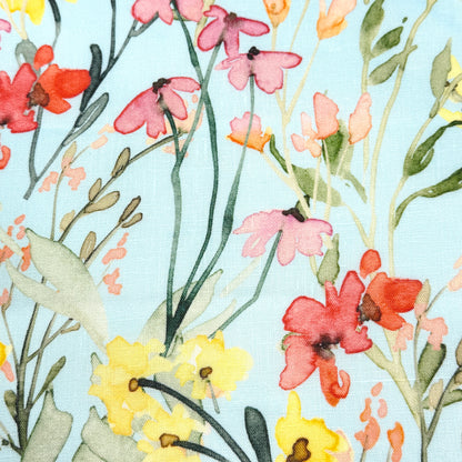 Water Multi Colors Floral Light Weight 100% Linen Fabric By The Yard, 57"Width, CL1117