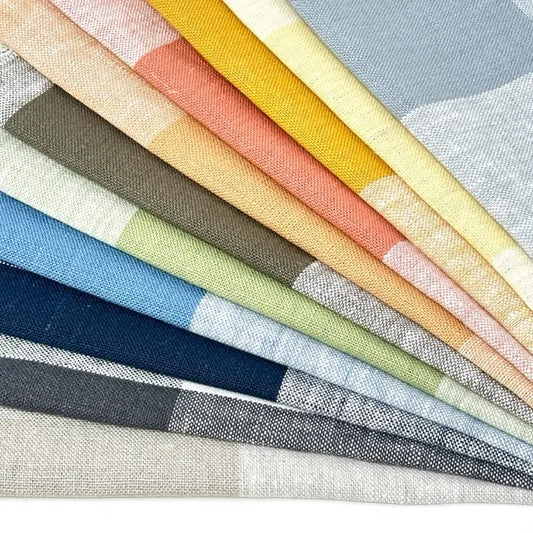Checkered Square Multi Color 100% Linen Fabric by the Yard | 54"Width | CL1125