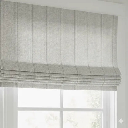 Embroidery Dot and Texture Stripe sheer Linen Flat Roman Shade, CL1126