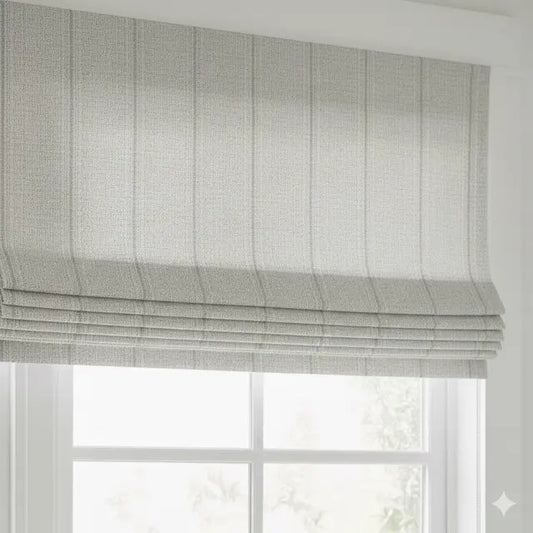 Embroidery Dot and Texture Stripe sheer Linen Flat Roman Shade, CL1126