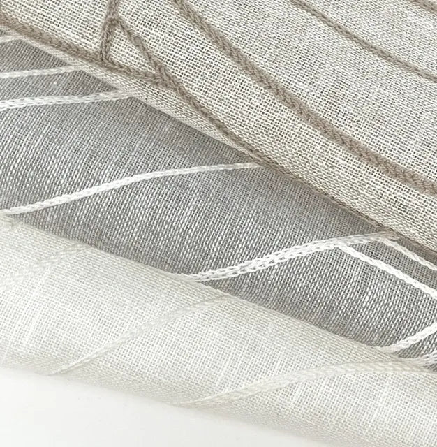 Embroidered Geometric Arc Linen Blend Sheer Linen Fabric by the Yard, 54"Width, CL1136