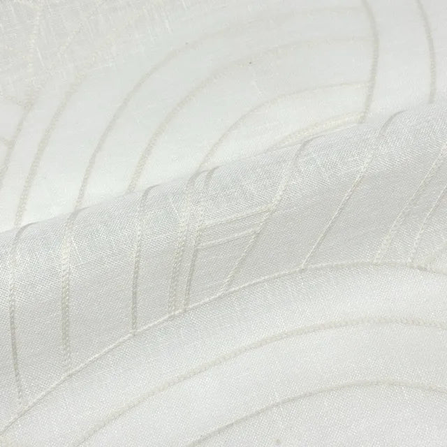 Embroidered Geometric Arc Linen Blend Sheer Linen Fabric by the Yard, 54"Width, CL1136