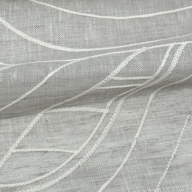 Embroidered Geometric Arc Linen Blend Sheer Linen Fabric by the Yard, 54"Width, CL1136