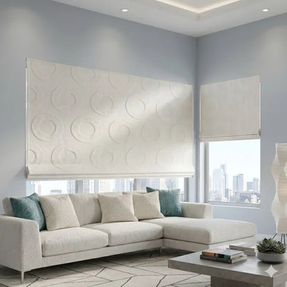 Circle Embroidery Geometric Linen Flat Roman Shade, CL1139