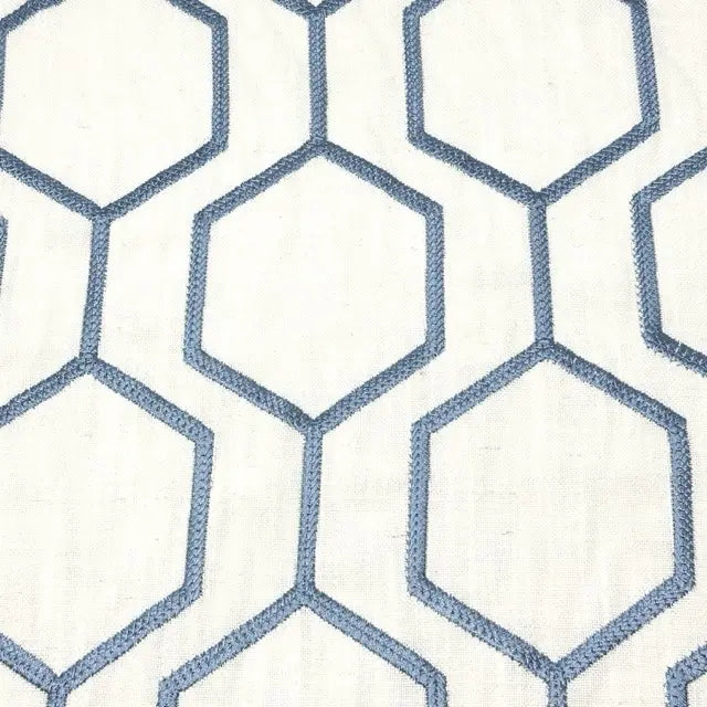 Embroidered Blue Hexagon Geometric Linen-Blend Fabric Flat Roman Shade, CL1144
