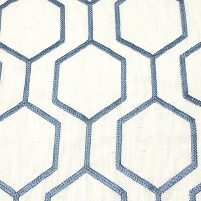 Embroidered Blue Hexagon Geometric Linen-Blend Fabric Flat Roman Shade, CL1144