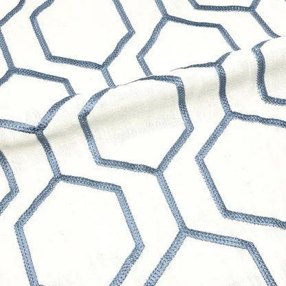 Embroidered Blue Hexagon Geometric Linen-Blend Fabric Flat Roman Shade, CL1144