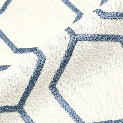 Embroidered Blue Hexagon Geometric Linen-Blend Fabric Flat Roman Shade, CL1144