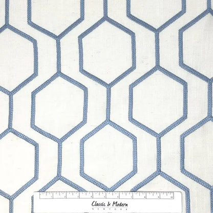 Embroidered Blue Hexagon Geometric Linen-Blend Fabric Flat Roman Shade, CL1144