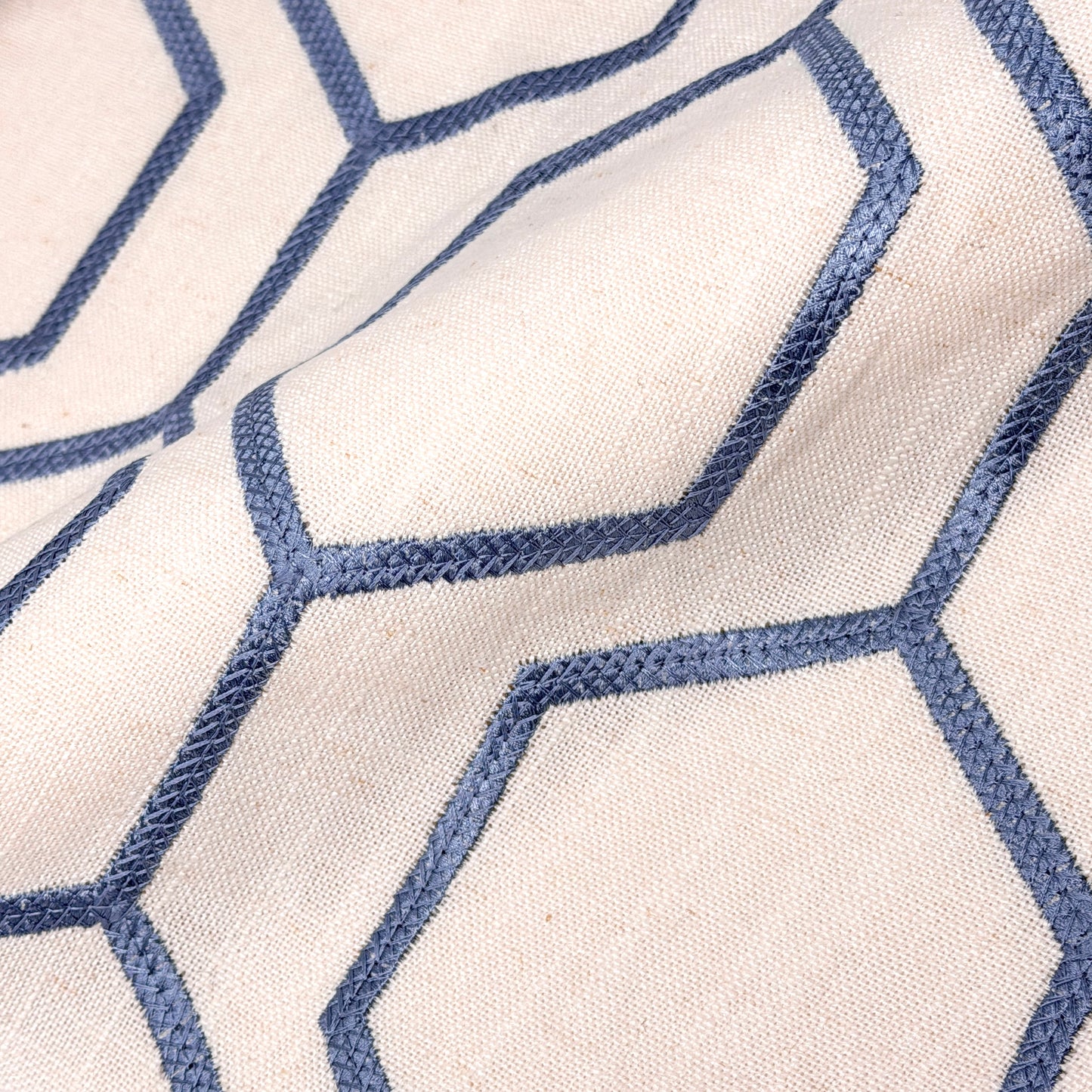 Geometric Blue Embroidery Linen Flat Roman Shade, CL1144