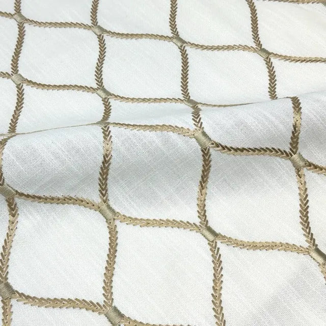Modern Embroidered Geometric Trellis Fabric By The Yard | 54" Width | CL1160