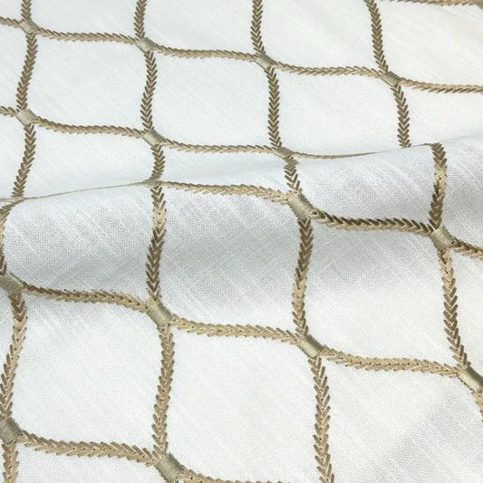 Modern Embroidered Geometric Trellis Fabric By The Yard | 54" Width | CL1160