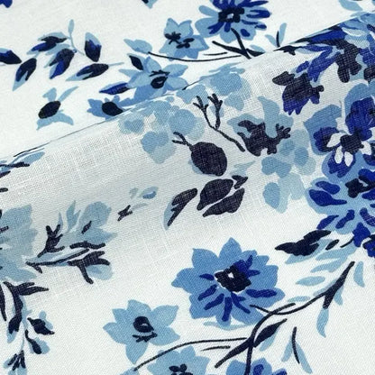 Vibrant Painterly Floral Print Linen Fabric By The Yard, 58"Width, CL1167