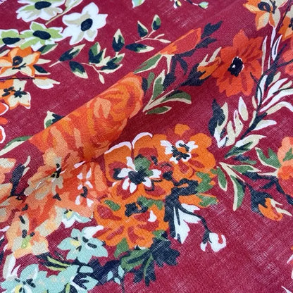 Vibrant Painterly Floral Print Linen Fabric By The Yard, 58"Width, CL1167
