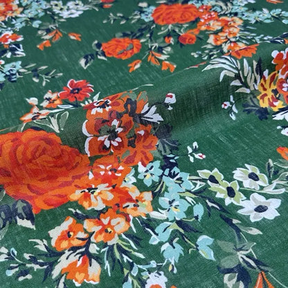 Vibrant Painterly Floral Print Linen Fabric By The Yard, 58"Width, CL1167