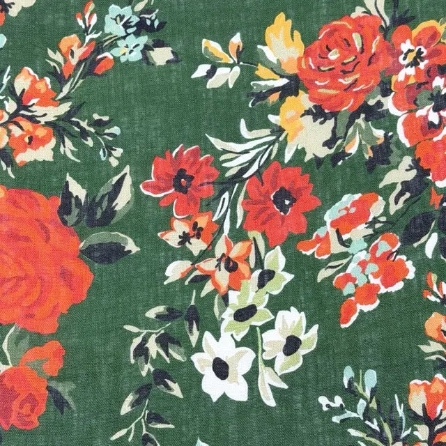 Vibrant Painterly Floral Print Linen Fabric By The Yard, 58"Width, CL1167