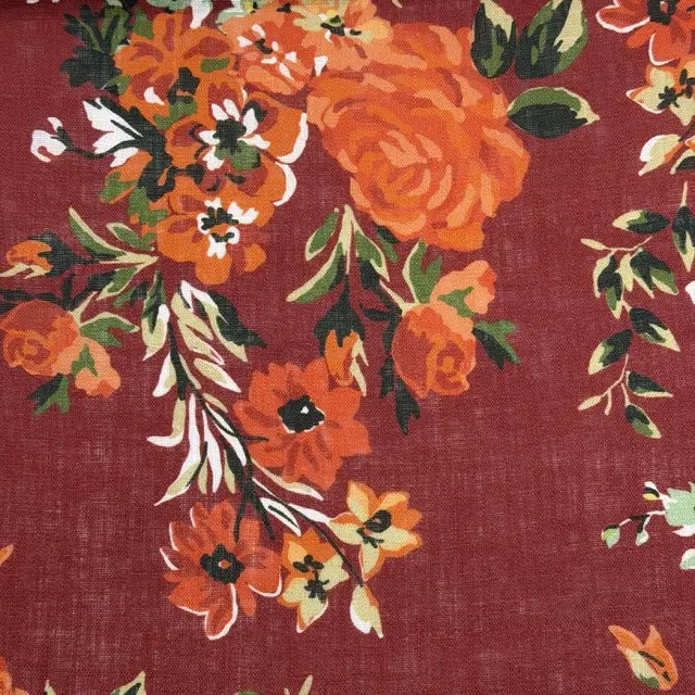 Vibrant Painterly Floral Print Linen Fabric By The Yard, 58"Width, CL1167