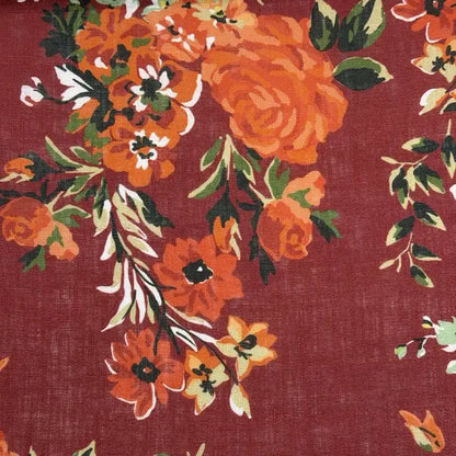 Vibrant Painterly Floral Print Linen Fabric By The Yard, 58"Width, CL1167
