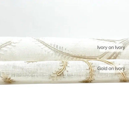 Embroidered Trailing Vine Sheer Linen Blend Fabric by the Yard, 54" Width, CL1173