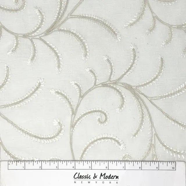 Embroidered Trailing Vine Sheer Linen Blend Fabric by the Yard, 54" Width, CL1173
