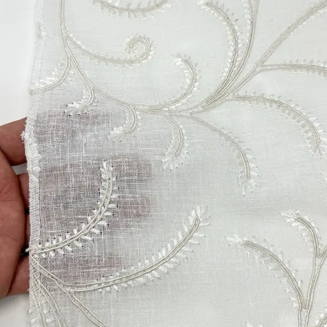 Embroidered Trailing Vine Sheer Linen Blend Fabric by the Yard, 54" Width, CL1173