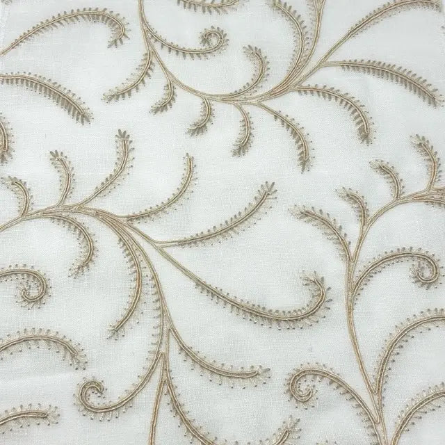 Embroidered Trailing Vine Sheer Linen Blend Fabric by the Yard, 54" Width, CL1173