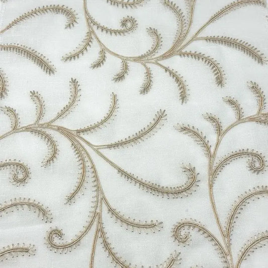 Embroidered Trailing Vine Sheer Linen Blend Fabric by the Yard, 54" Width, CL1173