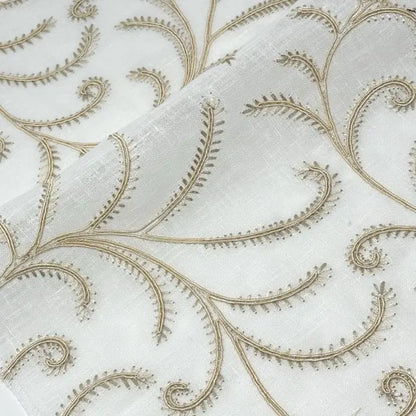 Embroidered Trailing Vine Sheer Linen Blend Fabric by the Yard, 54" Width, CL1173