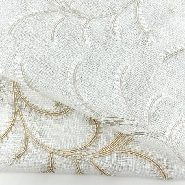 Embroidered Trailing Vine Sheer Linen Blend Fabric by the Yard, 54" Width, CL1173